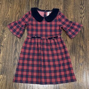Janie and Jack Red Plaid Dress with Navy Velvet Collar